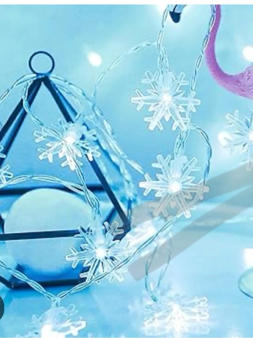 10Ft Long Blue Snowflake Light Strand. Solid or Flashing Blue. Battery Operated
